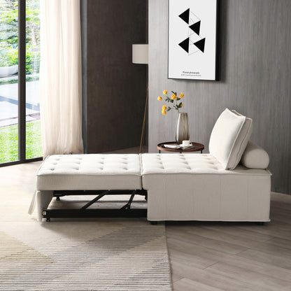 Beige Ottoman Pull Out Sofa Bed with Adjustable Backrest