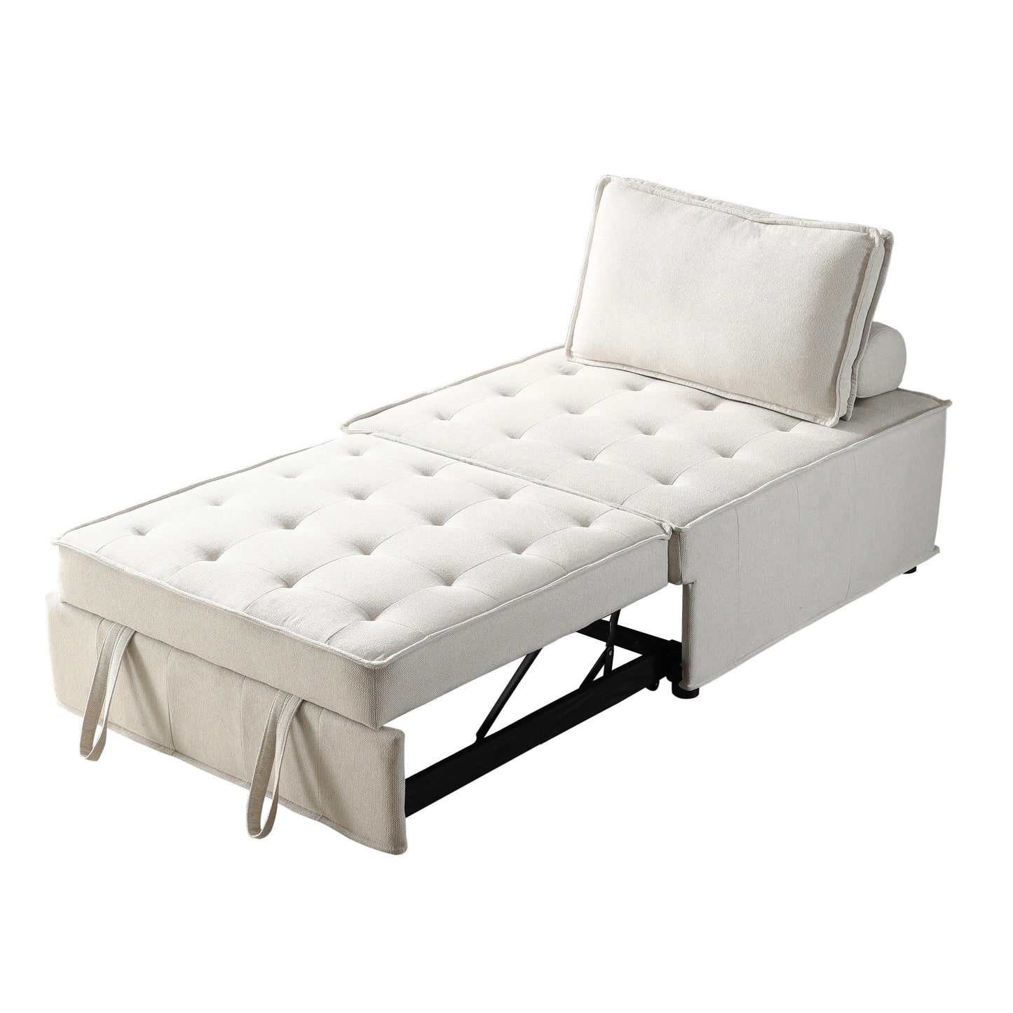 Beige Ottoman Pull Out Sofa Bed with Adjustable Backrest