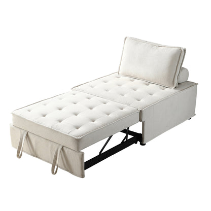 Beige Ottoman Pull Out Sofa Bed with Adjustable Backrest