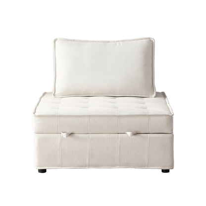 Beige Ottoman Pull Out Sofa Bed with Adjustable Backrest