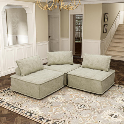 Beige Oversized 3-piece Chenille Modular Square Sofa Set with High-Density Foam Cushions, Free Combination