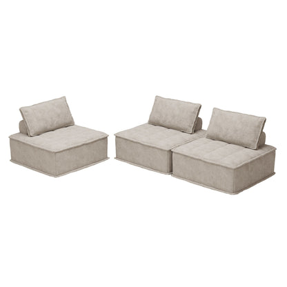 Beige Oversized 3-piece Chenille Modular Square Sofa Set with High-Density Foam Cushions, Free Combination