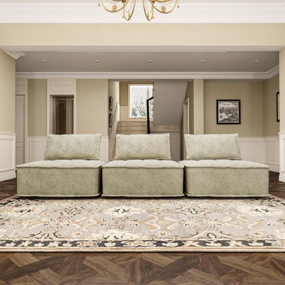 Beige Oversized 3-piece Chenille Modular Square Sofa Set with High-Density Foam Cushions, Free Combination
