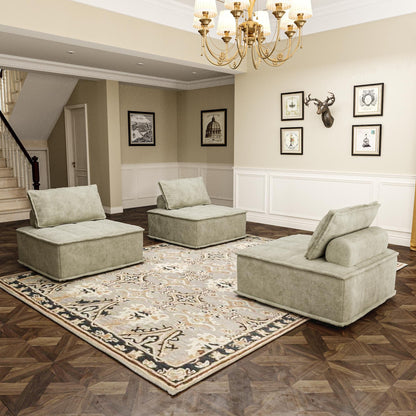 Beige Oversized 3-piece Chenille Modular Square Sofa Set with High-Density Foam Cushions, Free Combination