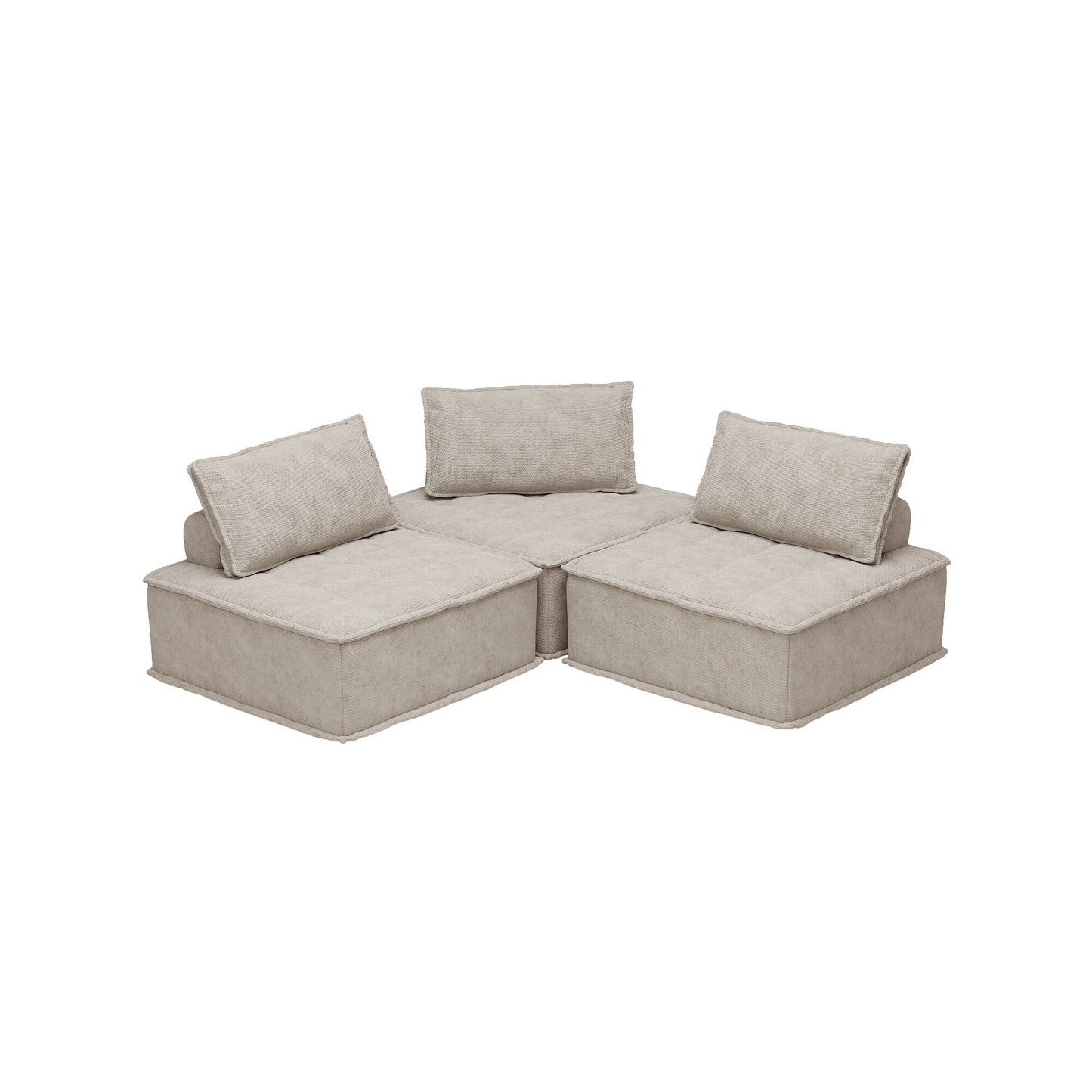 Beige Oversized 3-piece Chenille Modular Square Sofa Set with High-Density Foam Cushions, Free Combination