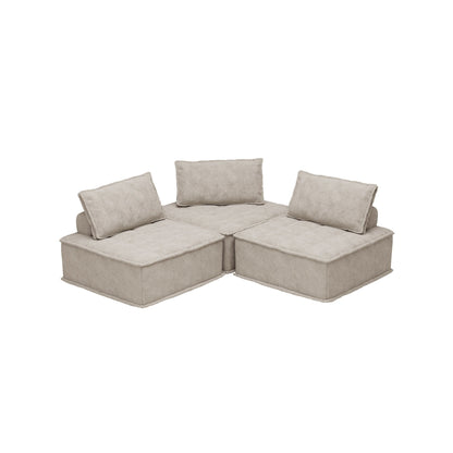 Beige Oversized 3-piece Chenille Modular Square Sofa Set with High-Density Foam Cushions, Free Combination
