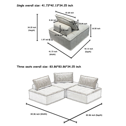 Beige Oversized 3-piece Chenille Modular Square Sofa Set with High-Density Foam Cushions, Free Combination