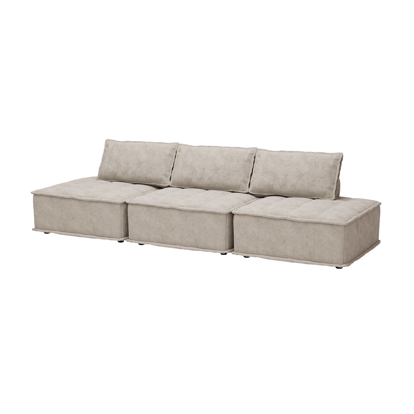 Beige Oversized 3-piece Chenille Modular Square Sofa Set with High-Density Foam Cushions, Free Combination