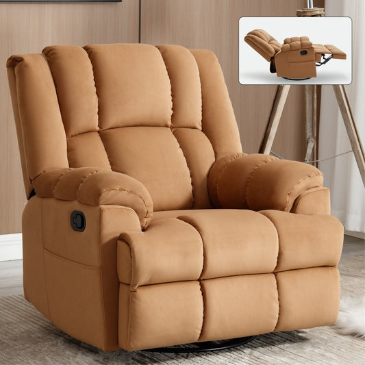 Beige Oversized 360Â° Swivel Rocker Recliner with Side Pockets, Adjustable Footrest