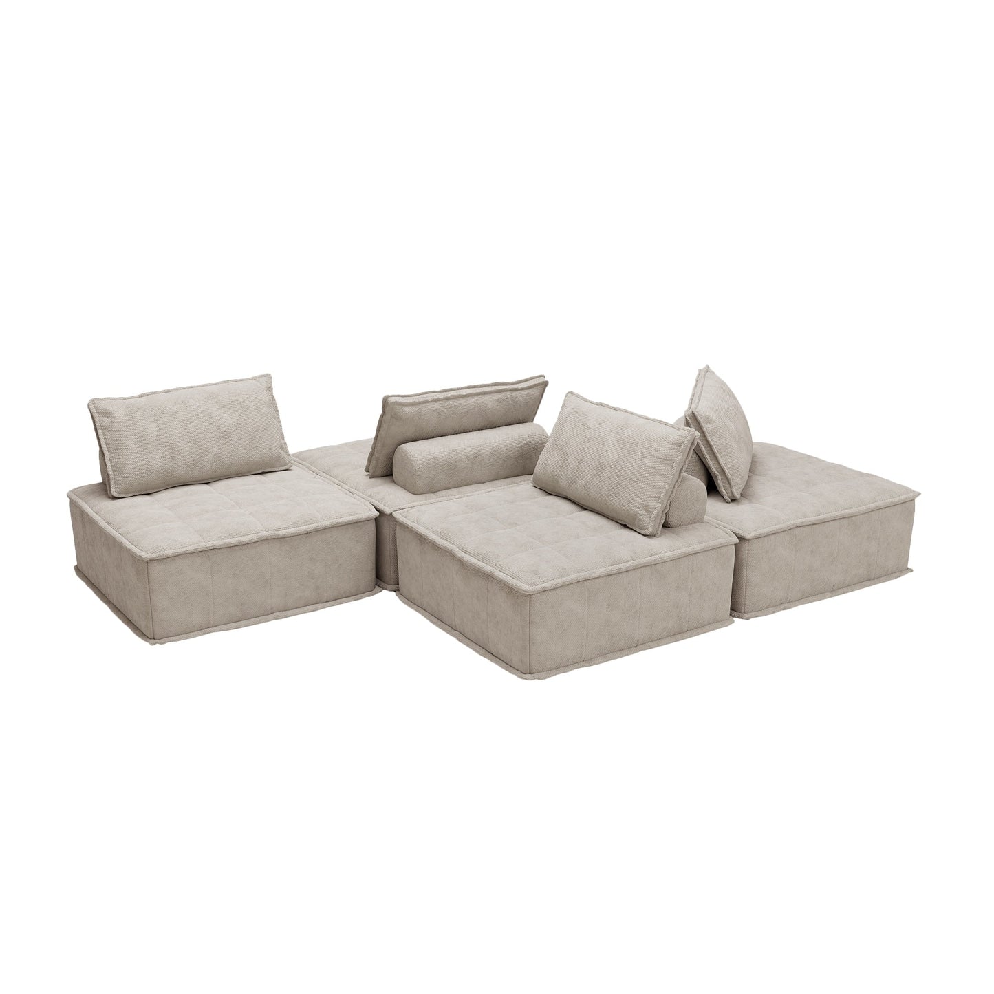 Beige Oversized 4-piece Chenille Modular Square Sofa Set with High-Density Foam Cushions, Free Combination