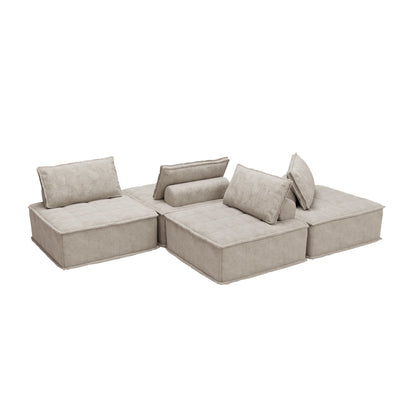 Beige Oversized 4-piece Chenille Modular Square Sofa Set with High-Density Foam Cushions, Free Combination
