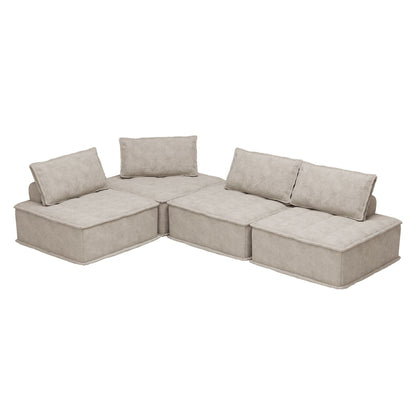 Beige Oversized 4-piece Chenille Modular Square Sofa Set with High-Density Foam Cushions, Free Combination