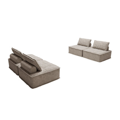 Beige Oversized 4-piece Chenille Modular Square Sofa Set with High-Density Foam Cushions, Free Combination