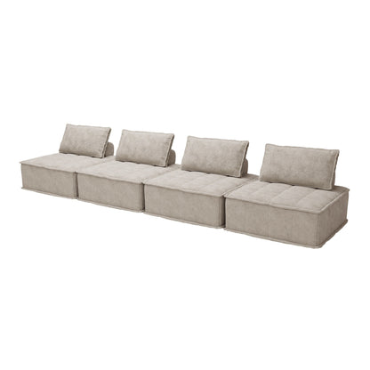 Beige Oversized 4-piece Chenille Modular Square Sofa Set with High-Density Foam Cushions, Free Combination