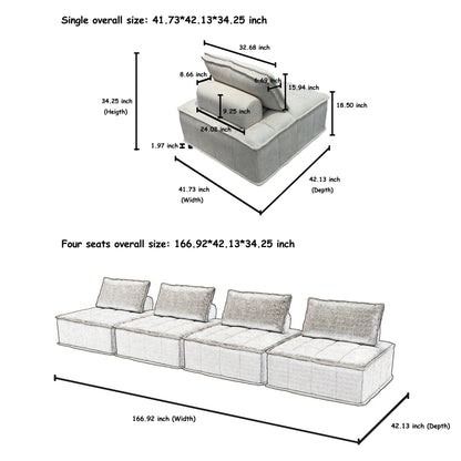 Beige Oversized 4-piece Chenille Modular Square Sofa Set with High-Density Foam Cushions, Free Combination