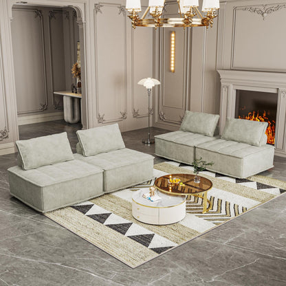 Beige Oversized 4-piece Chenille Modular Square Sofa Set with High-Density Foam Cushions, Free Combination