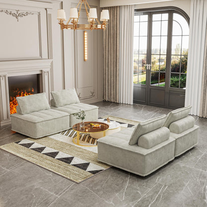 Beige Oversized 4-piece Chenille Modular Square Sofa Set with High-Density Foam Cushions, Free Combination