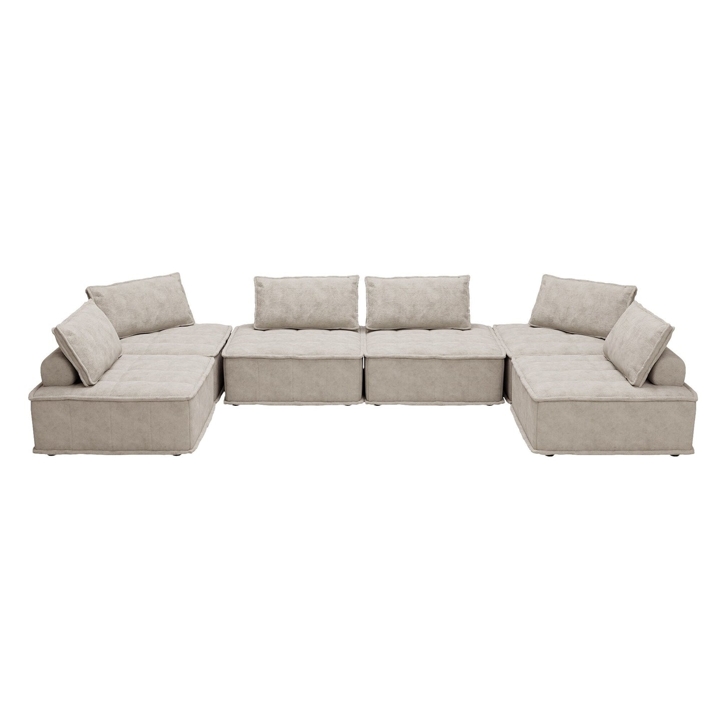 Beige Oversized 6-piece Chenille Modular Square Sofa Set with High-Density Foam Cushions, Free Combination