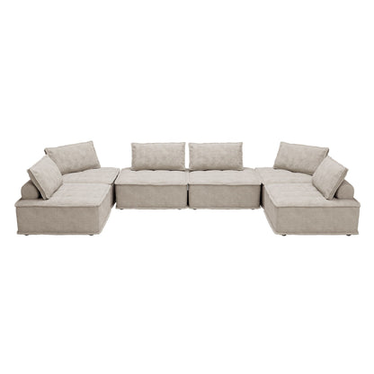 Beige Oversized 6-piece Chenille Modular Square Sofa Set with High-Density Foam Cushions, Free Combination