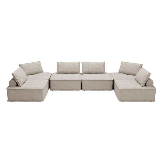 Beige Oversized 6-piece Chenille Modular Square Sofa Set with High-Density Foam Cushions, Free Combination