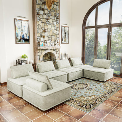 Beige Oversized 6-piece Chenille Modular Square Sofa Set with High-Density Foam Cushions, Free Combination