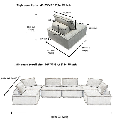 Beige Oversized 6-piece Chenille Modular Square Sofa Set with High-Density Foam Cushions, Free Combination