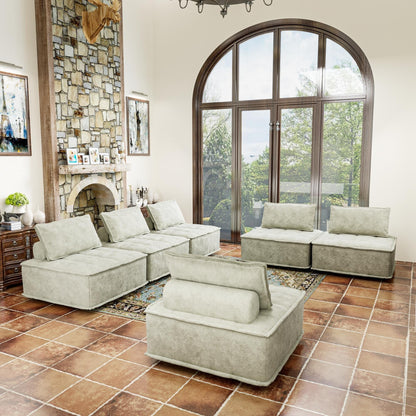 Beige Oversized 6-piece Chenille Modular Square Sofa Set with High-Density Foam Cushions, Free Combination