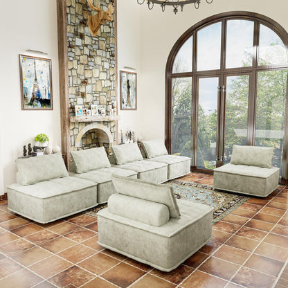 Beige Oversized 6-piece Chenille Modular Square Sofa Set with High-Density Foam Cushions, Free Combination