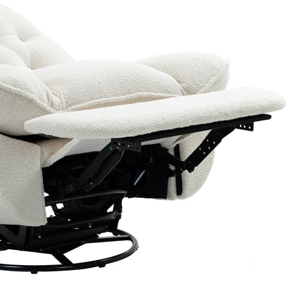 Beige Oversized Chenille Upholstered 360Â° Swivel Glider Rocking Manual Recliner with Extended Footrest and Tufted Back