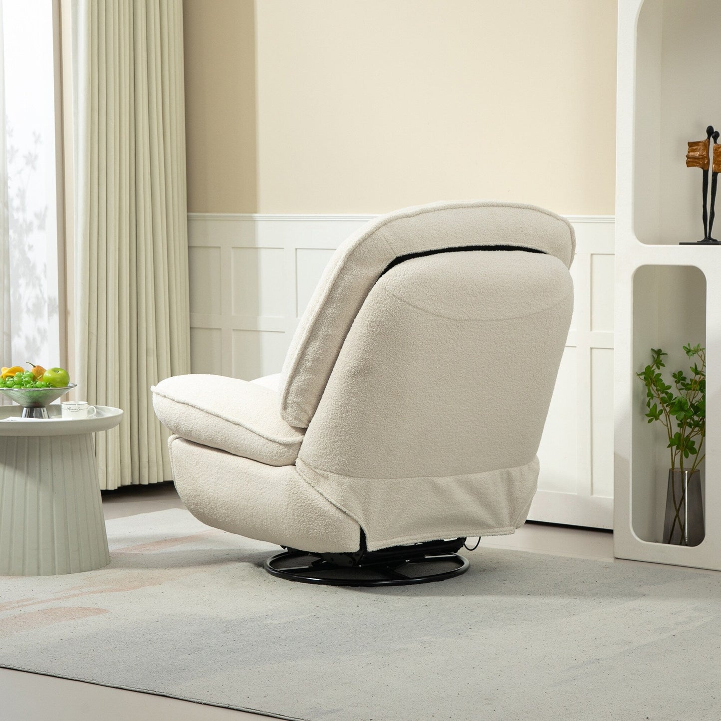 Beige Oversized Chenille Upholstered 360Â° Swivel Glider Rocking Manual Recliner with Extended Footrest and Tufted Back