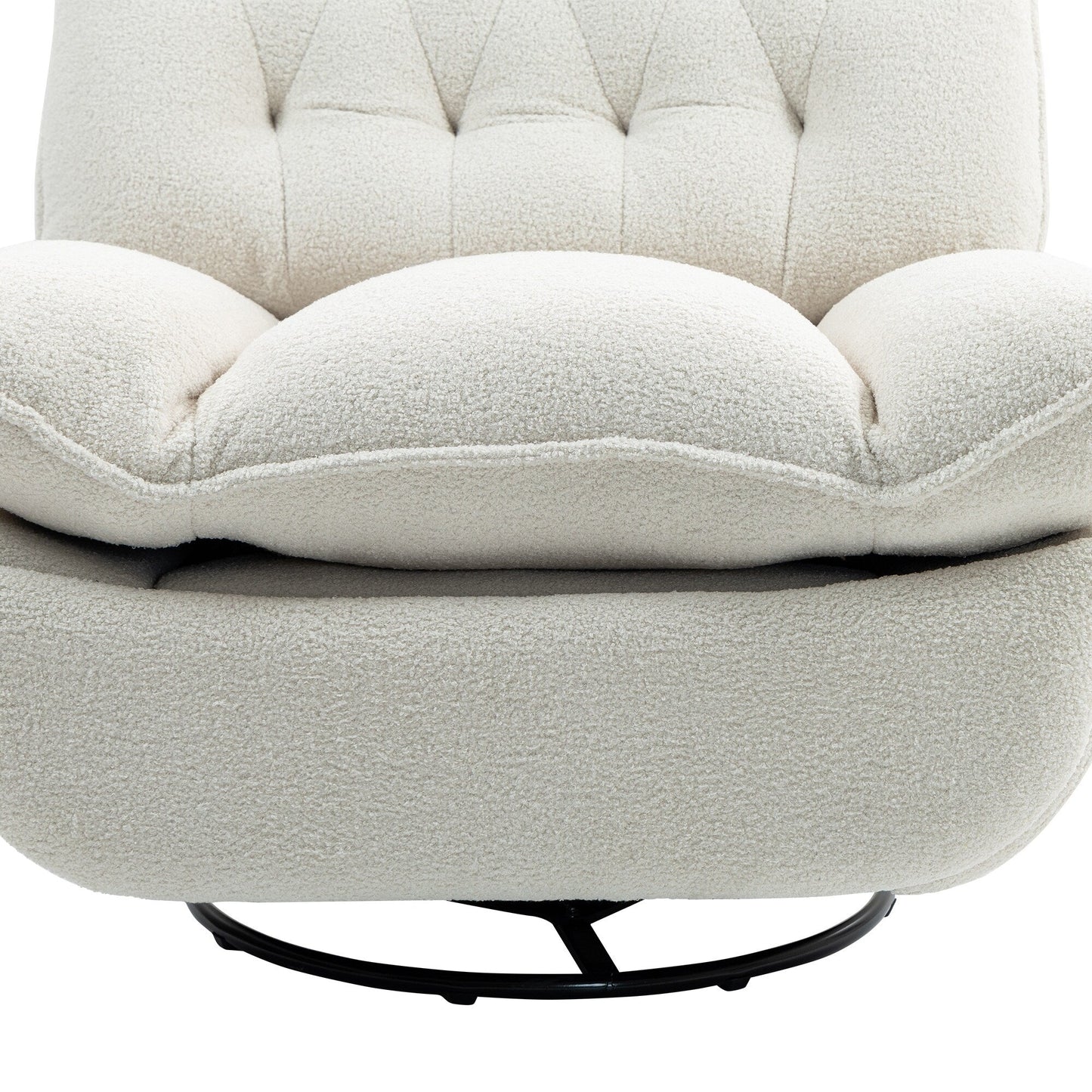 Beige Oversized Chenille Upholstered 360Â° Swivel Glider Rocking Manual Recliner with Extended Footrest and Tufted Back