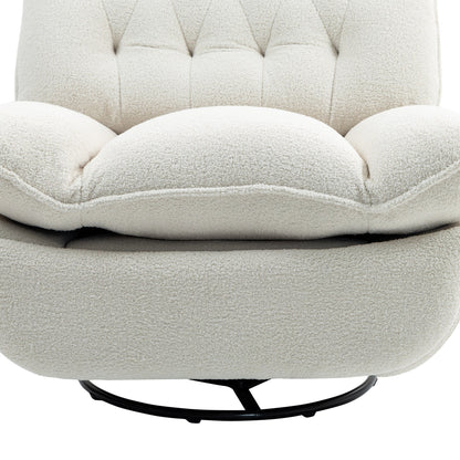 Beige Oversized Chenille Upholstered 360Â° Swivel Glider Rocking Manual Recliner with Extended Footrest and Tufted Back