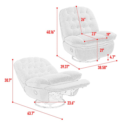 Beige Oversized Chenille Upholstered 360Â° Swivel Glider Rocking Manual Recliner with Extended Footrest and Tufted Back