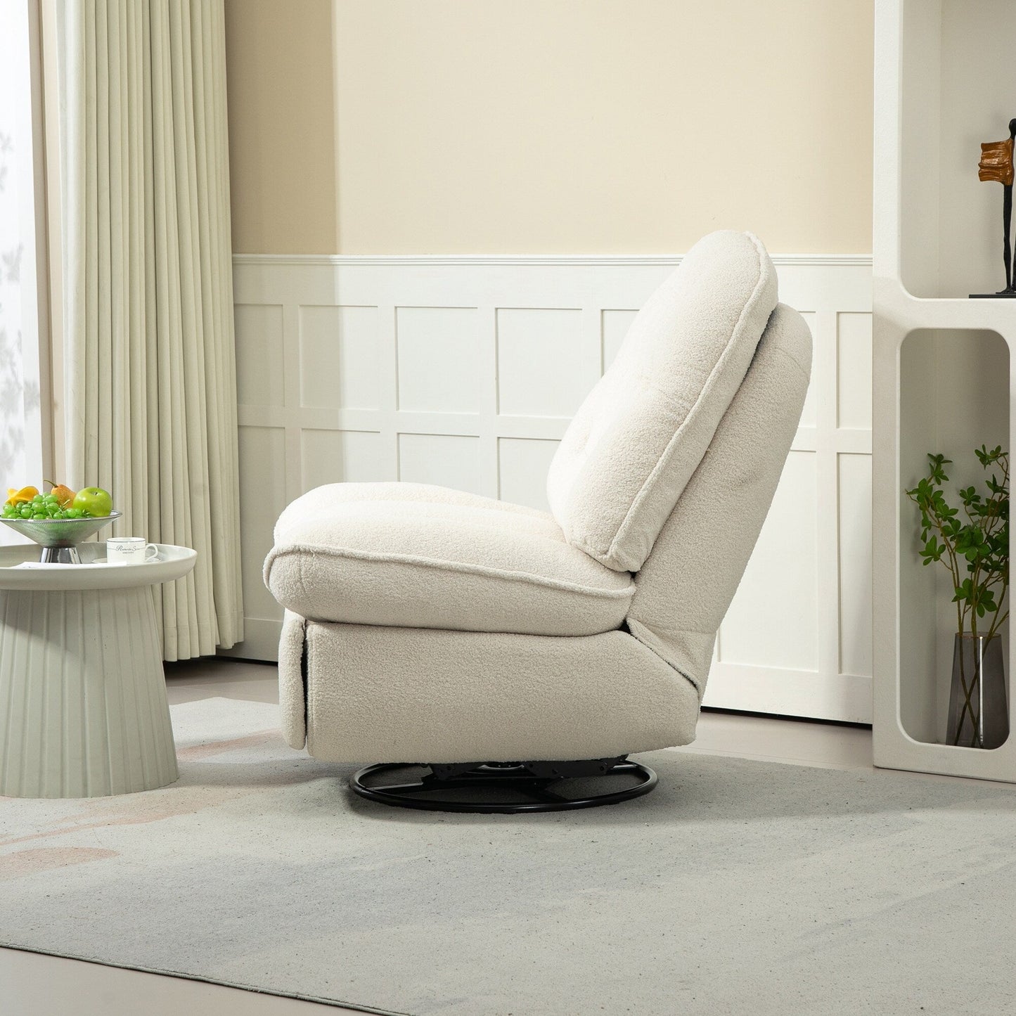 Beige Oversized Chenille Upholstered 360Â° Swivel Glider Rocking Manual Recliner with Extended Footrest and Tufted Back