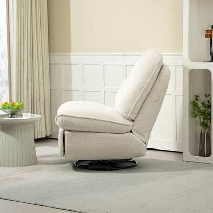 Beige Oversized Chenille Upholstered 360Â° Swivel Glider Rocking Manual Recliner with Extended Footrest and Tufted Back