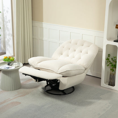 Beige Oversized Chenille Upholstered 360Â° Swivel Glider Rocking Manual Recliner with Extended Footrest and Tufted Back