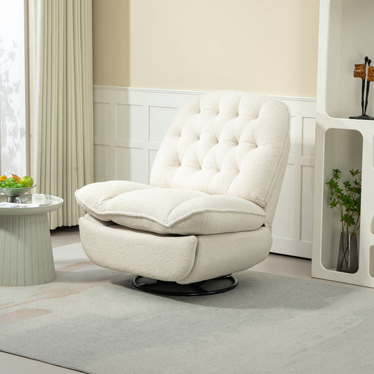 Beige Oversized Chenille Upholstered 360Â° Swivel Glider Rocking Manual Recliner with Extended Footrest and Tufted Back