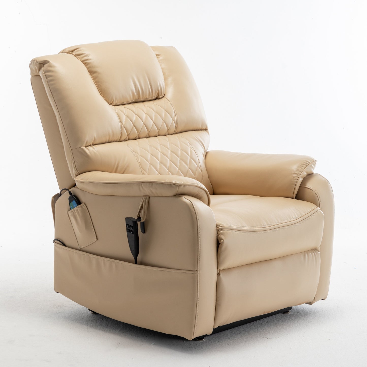 Beige Oversized Electric Recliner with OKIN Motor, 180° Lay Flat Function, Extra-Wide Seat, and Side Storage Pockets
