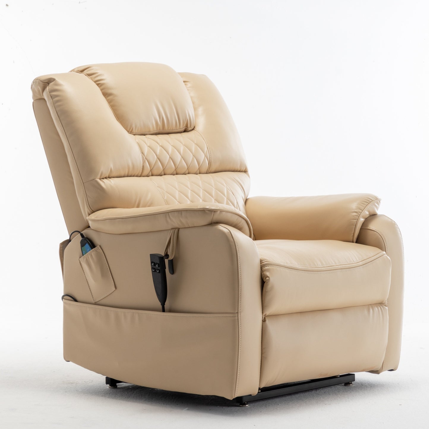 Beige Oversized Electric Recliner with OKIN Motor, 180° Lay Flat Function, Extra-Wide Seat, and Side Storage Pockets