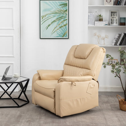 Beige PU Leather Power Lift Recliner, Massage, Flat Lay