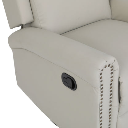 Beige PU Leather Upholstered 360Â° Swivel Manual Recliner with Adjustable Backrest and Footrest, Nailhead decoration