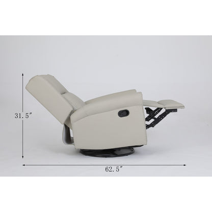 Beige PU Leather Upholstered 360Â° Swivel Manual Recliner with Adjustable Backrest and Footrest, Nailhead decoration