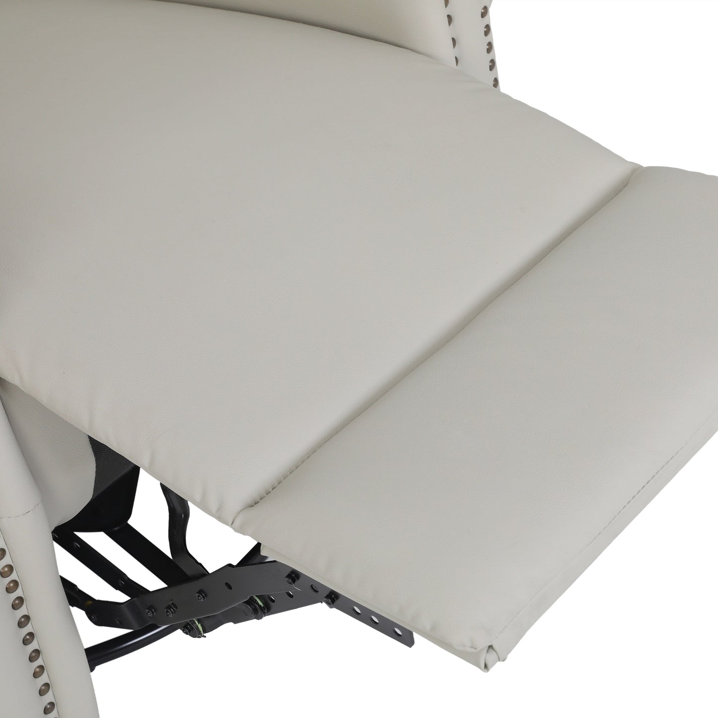 Beige PU Leather Upholstered 360Â° Swivel Manual Recliner with Adjustable Backrest and Footrest, Nailhead decoration