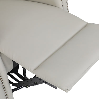 Beige PU Leather Upholstered 360Â° Swivel Manual Recliner with Adjustable Backrest and Footrest, Nailhead decoration