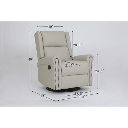 Beige PU Leather Upholstered 360Â° Swivel Manual Recliner with Adjustable Backrest and Footrest, Nailhead decoration
