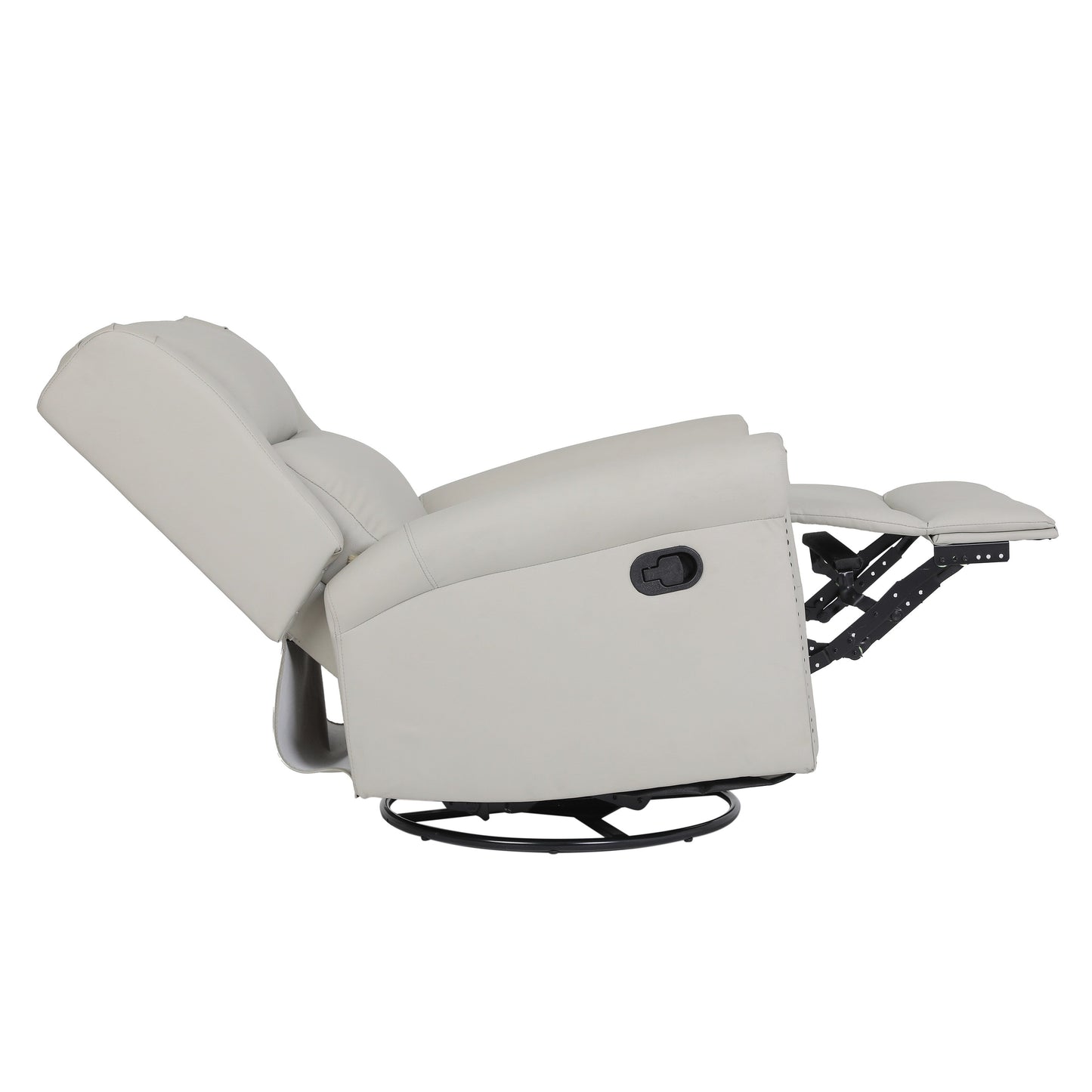 Beige PU Leather Upholstered 360Â° Swivel Manual Recliner with Adjustable Backrest and Footrest, Nailhead decoration
