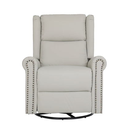 Beige PU Leather Upholstered 360Â° Swivel Manual Recliner with Adjustable Backrest and Footrest, Nailhead decoration