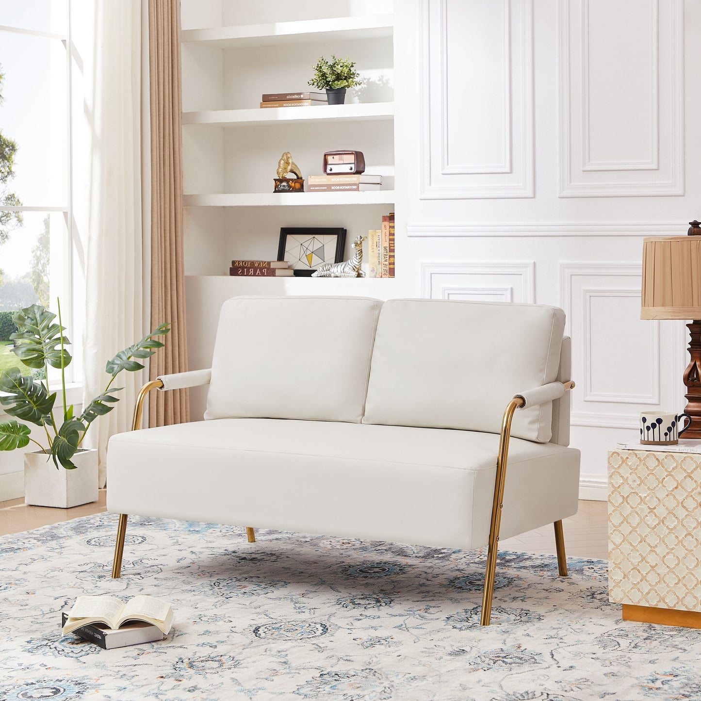 Beige Pet Friendly Fabric Loveseat Sofa with Removable Cushion