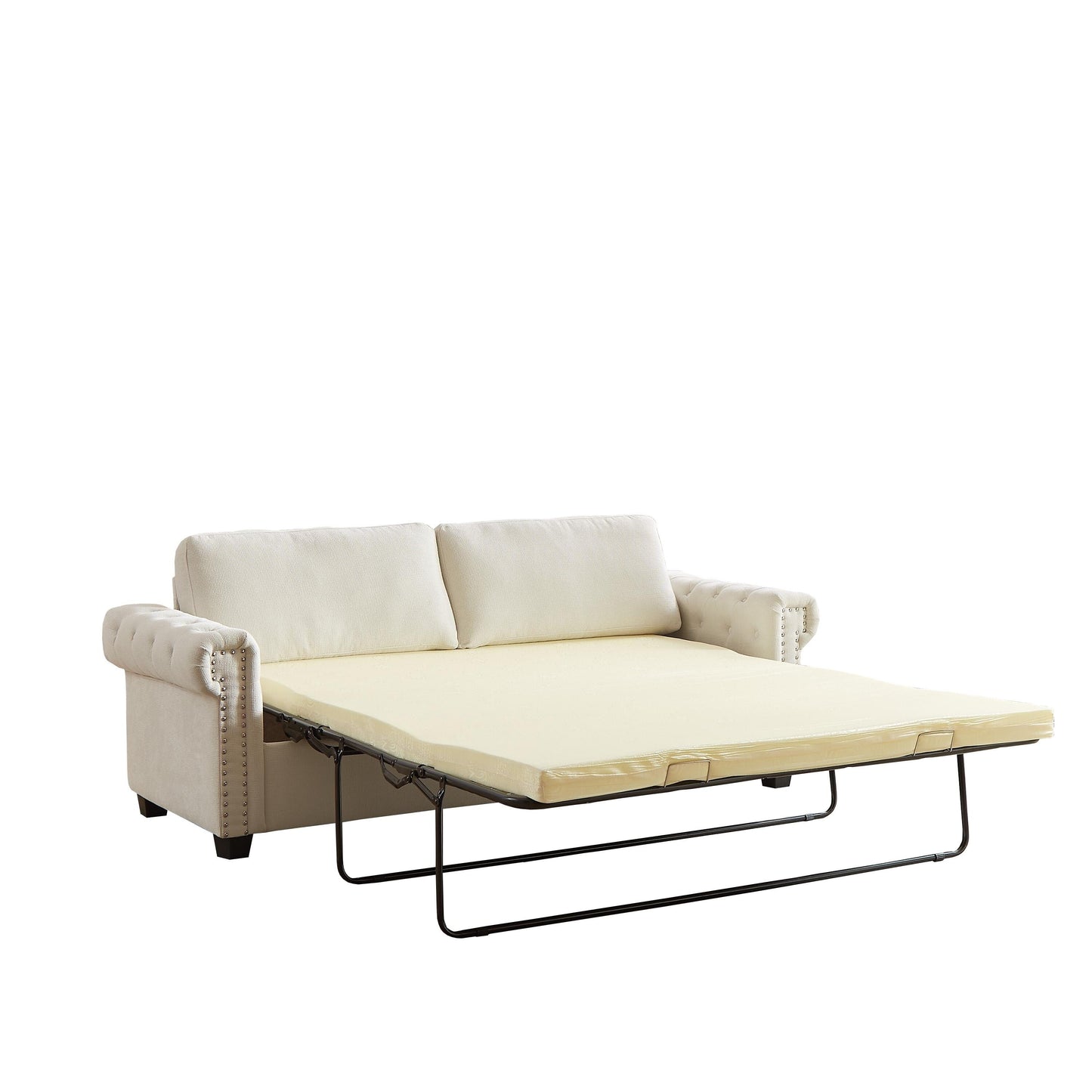 Beige Polyester 3-seater Convertible Pullout Sofa Bed