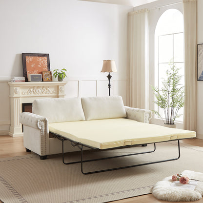 Beige Polyester 3-seater Convertible Pullout Sofa Bed